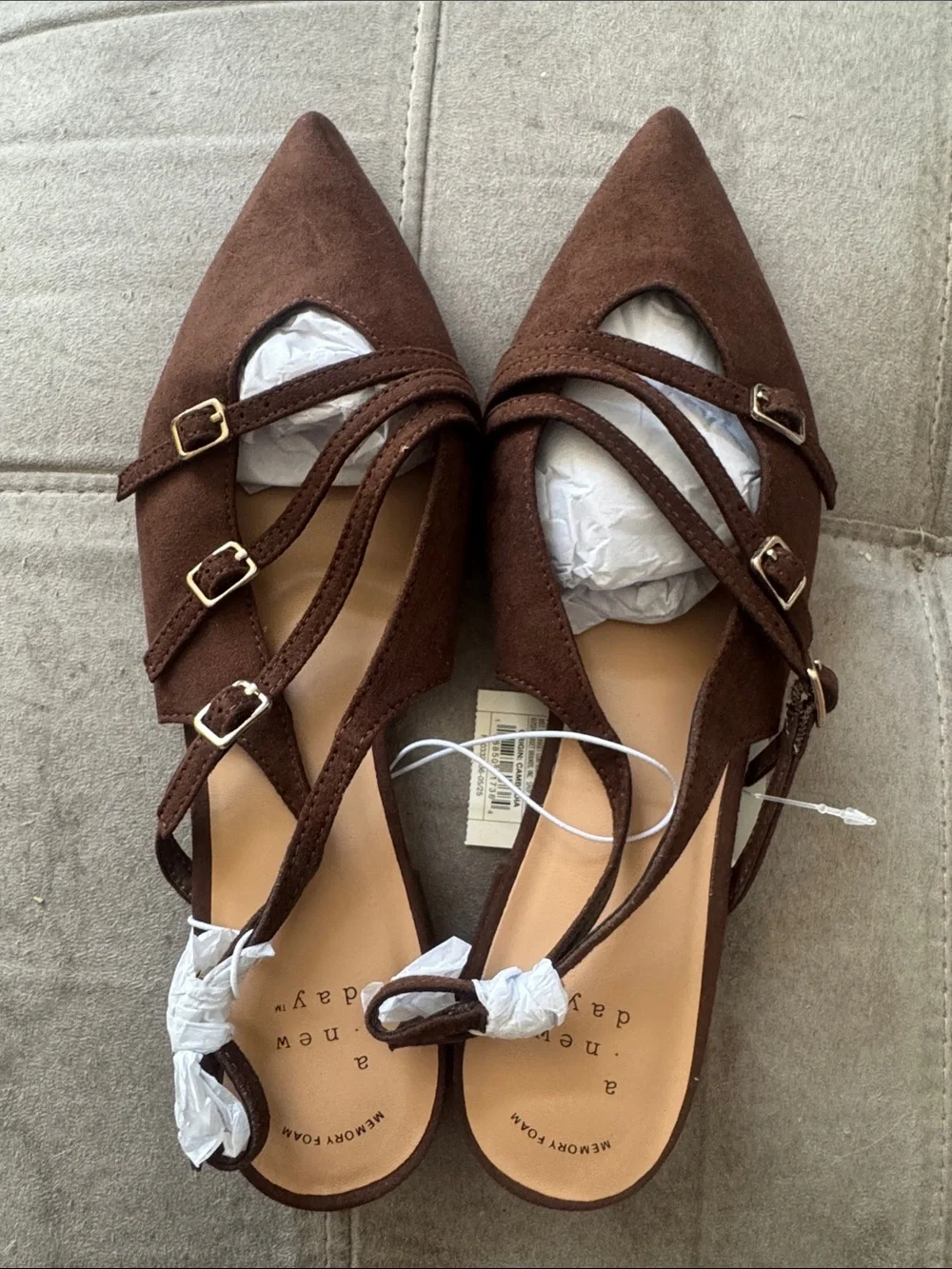 a new day Brown Pointed Multi-Strap Flat Loafers
